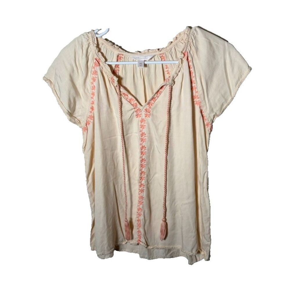 LC Lauren Conrad Blouse Women's XS V-Neck Embroidered Tassel Casual Shirt Top